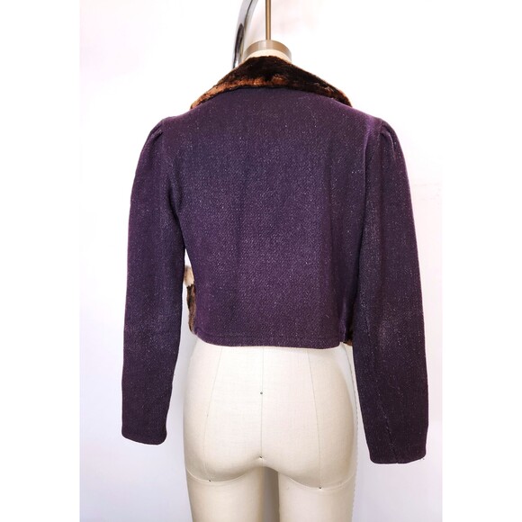 Vintage Wool & Fur Cropped Jacket Blazer Fall Winter Jacket with Fur Collar XS S - Picture 7 of 10